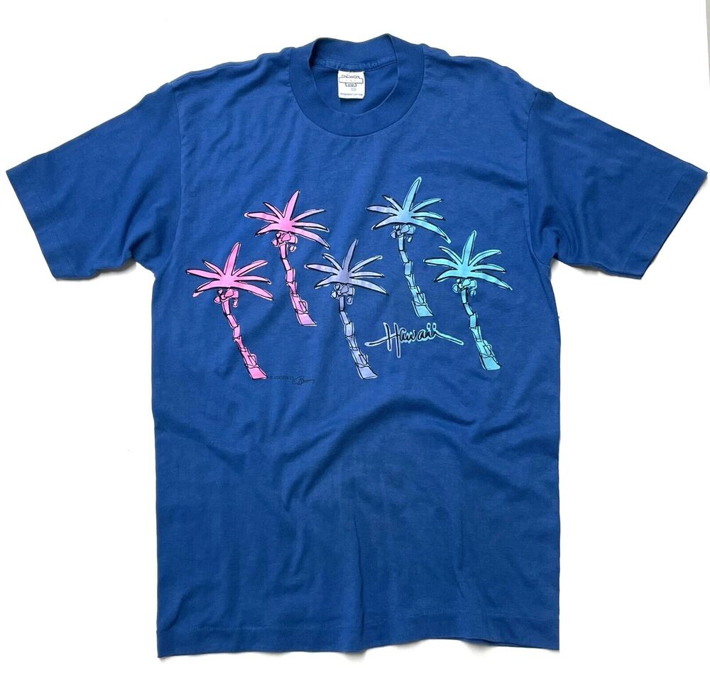 Vintage Hawaii Neon Palm Trees BEACH T-Shirt Large Design Tees 50/50 80’s 90’s